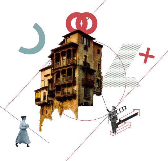 Diseño web Cuenca. Montaje fotográfico en la portada con las casas colgadas sin fondo para ilustrar diseño web cuenca.